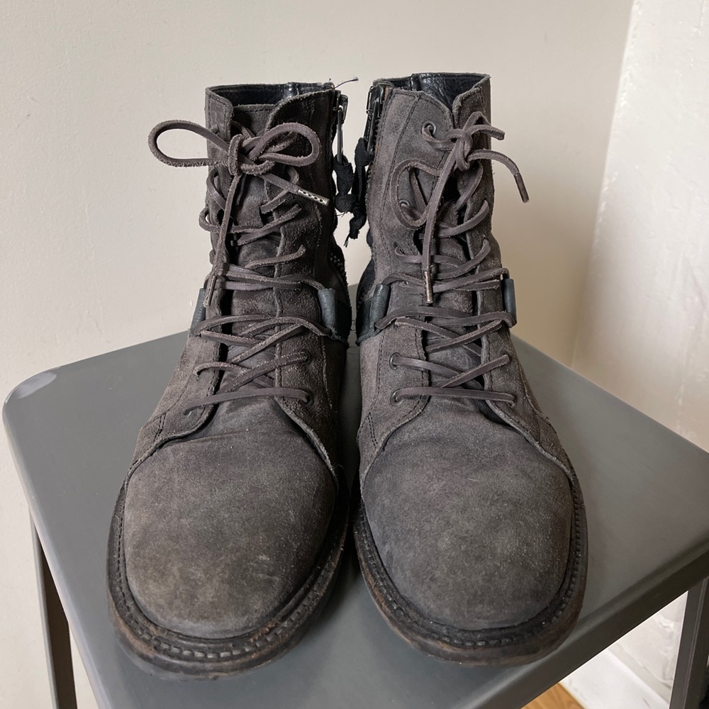 Allsaints grey suede combat boots